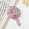 Korean style 3D rose makeup mirror, portable acetate hand mirror with cute floral design for daily use. - Blue Pink