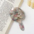 Detailed view of the Korean style 3D acetate flower hand cosmetic mirror with cute rose design. - Floral Green