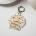 Portable mini acetate shell comb keychain, stylish marble pattern bag charm and hair comb. - Multicolor