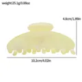 Close-up detail of a translucent glitter hair claw clip showing size dimensions and lightweight design. - Light Yellow