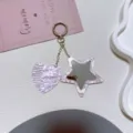 Acrylic heart comb and star mirror keychain detail, cute pink aesthetic bag charm accessory. - Purple