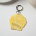 Mini acetate shell comb keychain detail, pearlescent marble pattern bag charm accessory - Yellow