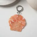 Portable mini acetate shell comb keychain, pearlescent marble bag pendant for women. - Orange