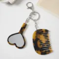 Cute tortoiseshell heart mirror and comb keychain acetate bag charm detail view item - Leopard Print