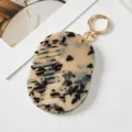 Portable tortoise shell acetate comb keychain cute mini pocket hairbrush with gold ring pendant - Oval Light Leopard
