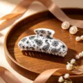 Bohemian paisley hair claw clip, vintage black white acrylic shark clip for women hair styling. - White