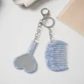 Blue acetate heart mirror and comb keychain set, cute girlish bag charm accessory for daily. - Blue