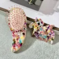 Acetate hair brush and pony comb set, stylish massage hair brush and cute fine-toothed comb. - Purple Set