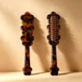 Tortoiseshell acetate hair brush with massage air cushion and unique wavy floral handle design. - 20.8*4.6*3.3 8mm Thickness / Brown Leopard