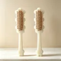 Detailed view of cream white acetate hair massage brush with wooden pins and air cushion base. - 20.8*4.6*3.3 8mm Thickness / White