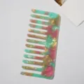 Acetate wide tooth hair comb marble pattern anti static hair styling tool for daily use - 2# Green & Pink