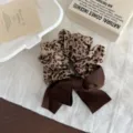 Retro leopard print scrunchie with brown bow, elegant fabric hair tie for women daily style. - 2# Light Brown Bow