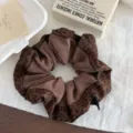 Vintage brown leopard print fabric hair scrunchie, soft elastic ponytail holder hair accessory. - 3# Deep Brown Bud