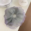 Korean style purple polka dot mesh hair scrunchie, double layer ruffle hair accessory. - L / Purple