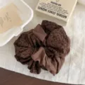 Retro brown leopard print fabric hair scrunchie, elegant vintage hair tie for women. - 5# Deep Brown Colorblock