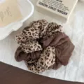 Retro brown leopard print hair scrunchie fabric pony tail holder soft hair accessories - 6# Light Brown Colorblock