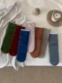 Herfst winter effen kleur crew sokken zachte comfortabele gestapelde katoenen sokken - Eén maat / Theebosgroen