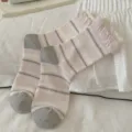 Schattige gestreepte sokken met volants en strik, comfortabele casual sokken voor dames. - Gestreepte strik
