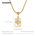 Collier pendentif carré carte de tarot en acier inoxydable avec coquillage blanc et étoile. - Nacre - Étoile à Huit Branches / Pendentif 1.6x0.9cm