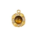 French vintage tiger eye gemstone pendant gold plated leaf crystal diy necklace jewelry accessory - Rhinestone Flower Leaf Style / Brown