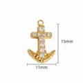 Gold rhinestone anchor pendant charm DIY necklace bracelet jewelry accessory 15x11mm - Rhinestone Cross Anchor