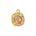 French retro gold cat eye pendant stainless steel DIY necklace jewelry accessory piece. - Rhinestone Flower Leaf Style / Pink