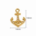 Gold anchor pendant rhinestone charm DIY necklace bracelet jewelry accessory size 14mm - Rhinestone Bud Anchor