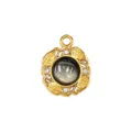 French Vintage Stainless Steel Cat Eye Stone Pendant DIY Necklace Jewelry Accessory - Rhinestone Flower Leaf Style / Black