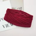 Fascia per capelli in maglia calda con fodera in peluche, paraorecchie largo accessorio invernale. - Rosso Vino