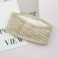 Fascia in maglia beige con fodera in pile, scaldino per orecchie accessorio capelli. - Beige