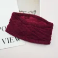 Fascia per capelli larga in maglia rosso vino foderata in pile, calda e spessa. - Borgogna