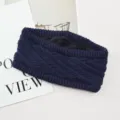 Fascia in maglia blu scuro con morbida fodera in pile, scaldino per orecchie caldo invernale. - Blu navy