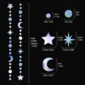 Holographic star and moon garland party hanging banner size chart specification details. - Star Moon Dot / Laser Silver
