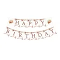 Boho autumn botanical Happy Birthday banner party bunting hanging decoration set. - Brown Butterfly Banner