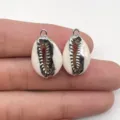 Pendentifs en coquillage de cauris naturel plaque argent pour accessoires bijoux DIY. - 18-20mm / Bord argenté
