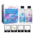 Dowmoo clear epoxy resin kit for DIY crafts, 200ml crystal clear casting and coating resin. - Resin 100ml + Hardener 100ml + Stirring Rod * 2 + Measuring Cup * 2 + Dropper * 4 + Gloves * 2