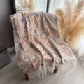 Sciarpa Coperta Lavorata a Maglia con Frange Paisley Boho Trama Etnica Donna - Cerchio Beige Arancione (Stile I)