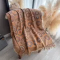 Scialle con Frange Jacquard Paisley Etnico Vintage Motivo Circolare Calda Sciarpa Donna - Cerchio Cammello (Stile I)