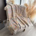Scialle Foulard Lungo con Nappe Fantasia Paisley Etnica Jacquard Donna Primavera Moda - Cerchio Beige (Stile I)