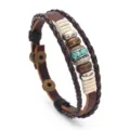 Bracelet en cuir tressé multicouche avec perles en bois et cristaux turquoise pour hommes et femmes. - Brun Foncé