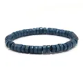 Blue wooden bead bracelet for men women, retro ethnic style disk wood beads hand jewelry - Navy Blue