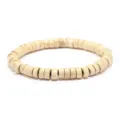 Retro wooden bead bracelet, minimalist bohemian style round disk beaded bracelet for men women - Off White