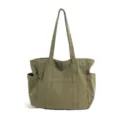Καθημερινή vintage πλυμένη τσάντα tote από καμβά με πολλές τσέπες για γυναίκες - Πράσινο