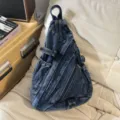 Vintage washed denim sling bag for women, stylish retro triangle crossbody chest bag daily use. - Blue