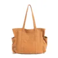 Καφέ πλυμένη τσάντα ώμου από καμβά, casual τσάντα tote με εξωτερικές τσέπες για γυναίκες. - Καφέ