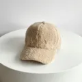 Beige sherpa baseball cap with Rama embroidery, warm lamb wool fleece hat for autumn winter. - Adult, Adjustable / Beige