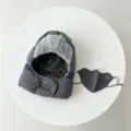 Detail view of the thickened thermal trapper hat with fleece lining and matching windproof mask. - One Size / Light Gray