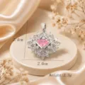 Elegante Ciondolo Collana In Rame Microincassato Zircone Foglia Diamante Quadrato Gioiello - Forma Floreale Diamante Rosa (01)