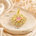 Squisito ciondolo collana con foglia in zircone rame e diamante rosa quadrato elegante. - Foglia Floreale Diamante Rosa (02)