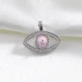 Charming evil eye pendant featuring sparkling cubic zirconia stones and pink enamel detailing. - Pink Base White Pupil Eye Style (15)